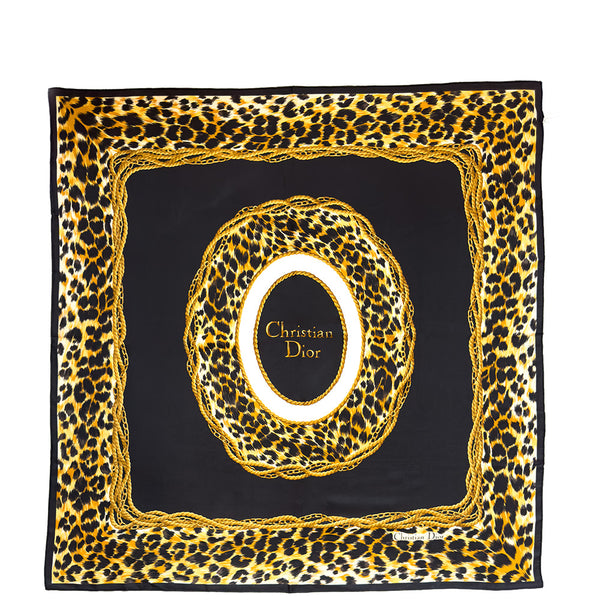 Vintage Christian Dior Leopard Border Logo Scarf – Recess