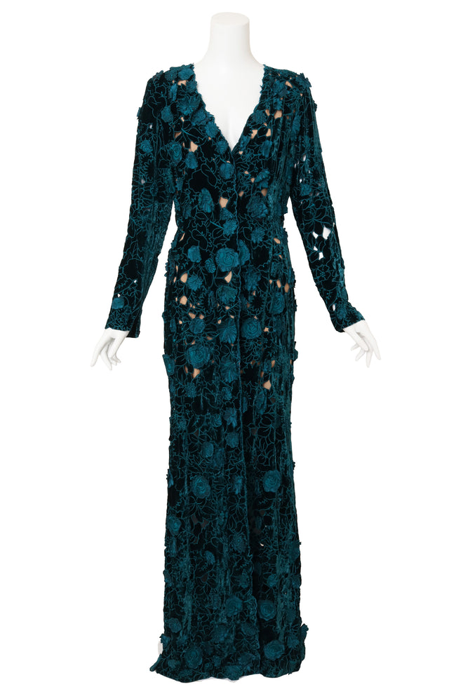 Vintage Oscar De La Renta Floral Cutout Velvet Duster Gown @ Recess LA