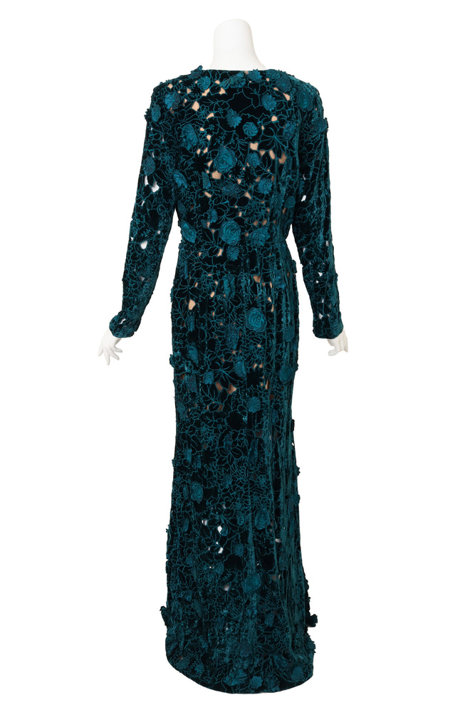 Vintage Oscar De La Renta Floral Cutout Velvet Duster Gown back  @ Recess LA
