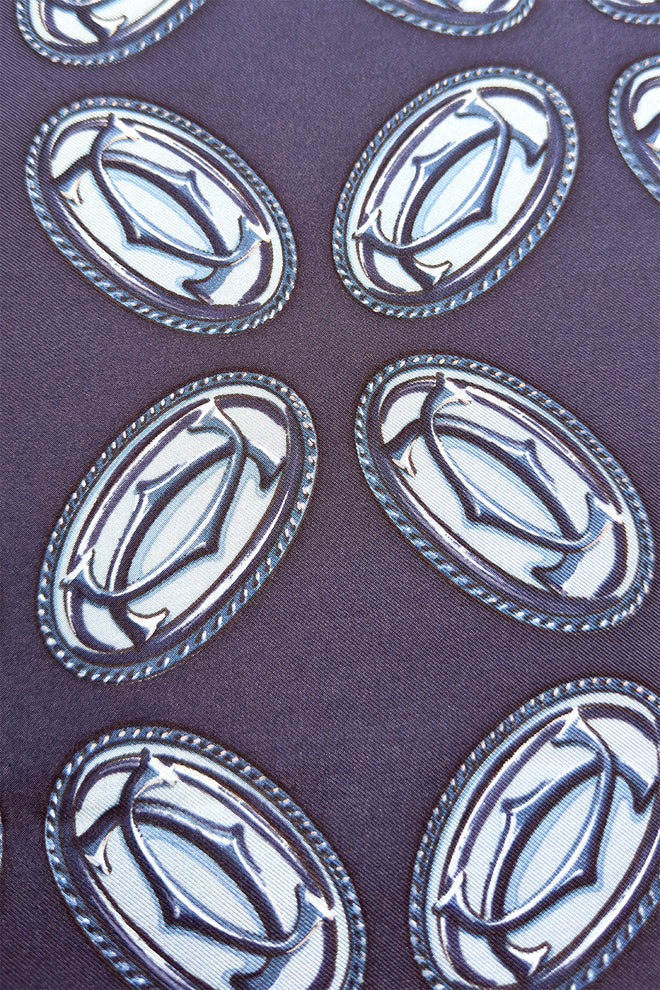 Vintage Cartier Logo Medallion & Chain Silk Scarf detail logo detail @recess la