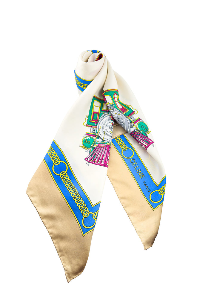 Vintage Celine Steam Train Silk Scarf wrapped @recess la