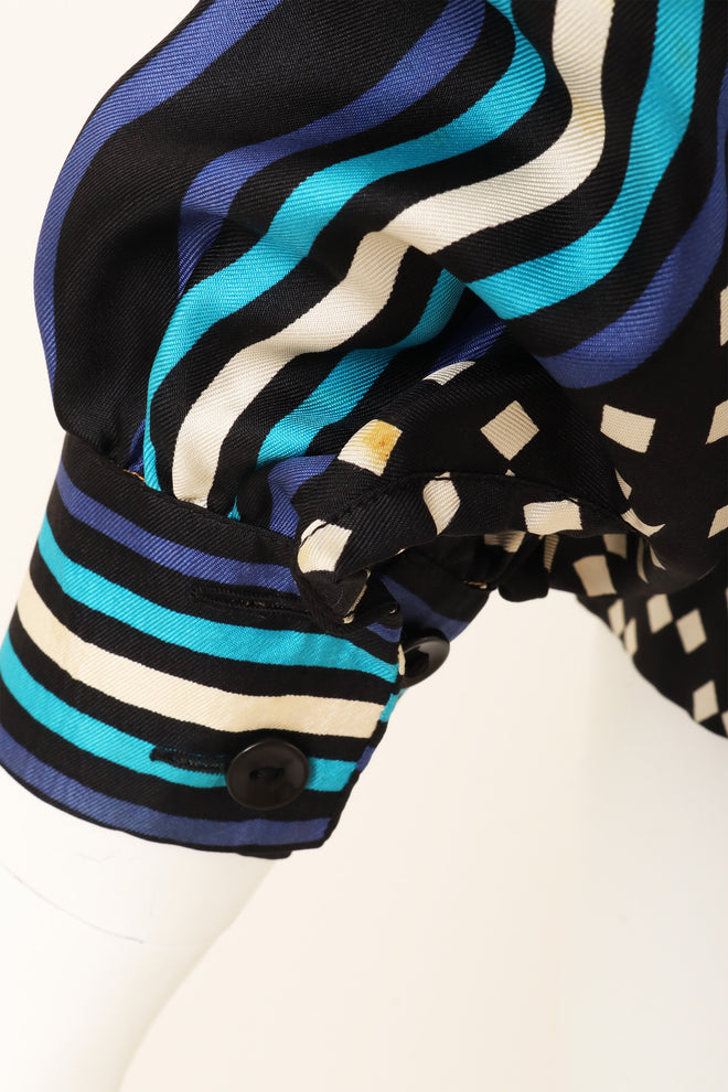 Vintage Lanvin Geometric Button Up Blouse staining on sleeve @ Recess LA