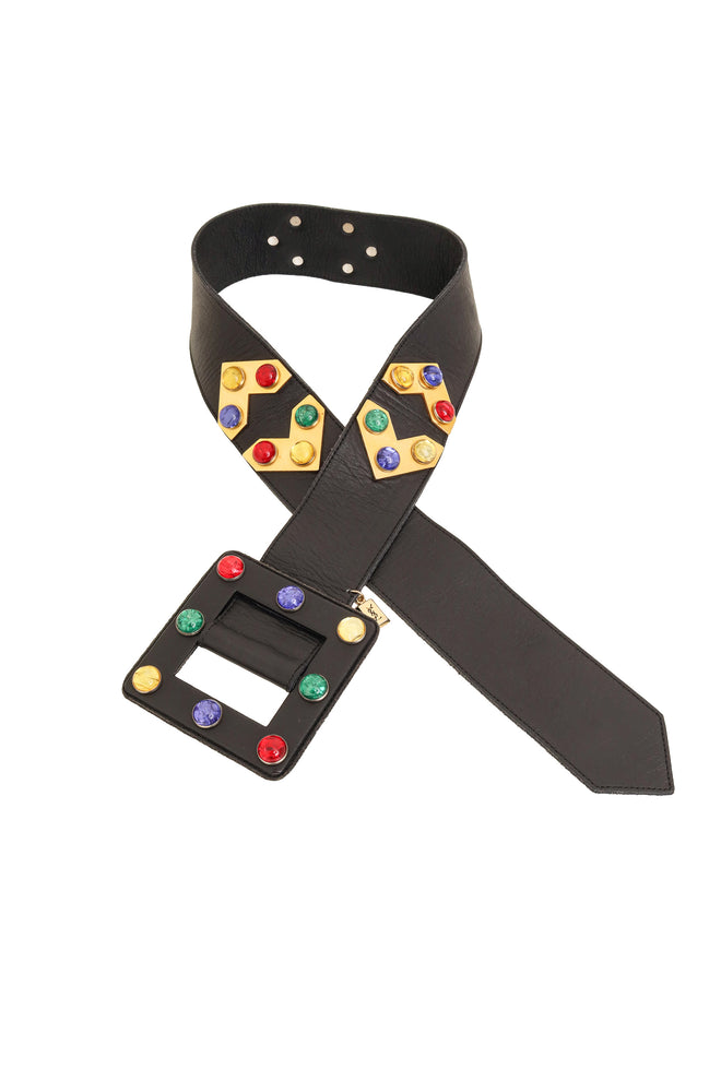 Geo Jewel Stud Leather Belt by YSL @ Recess LA