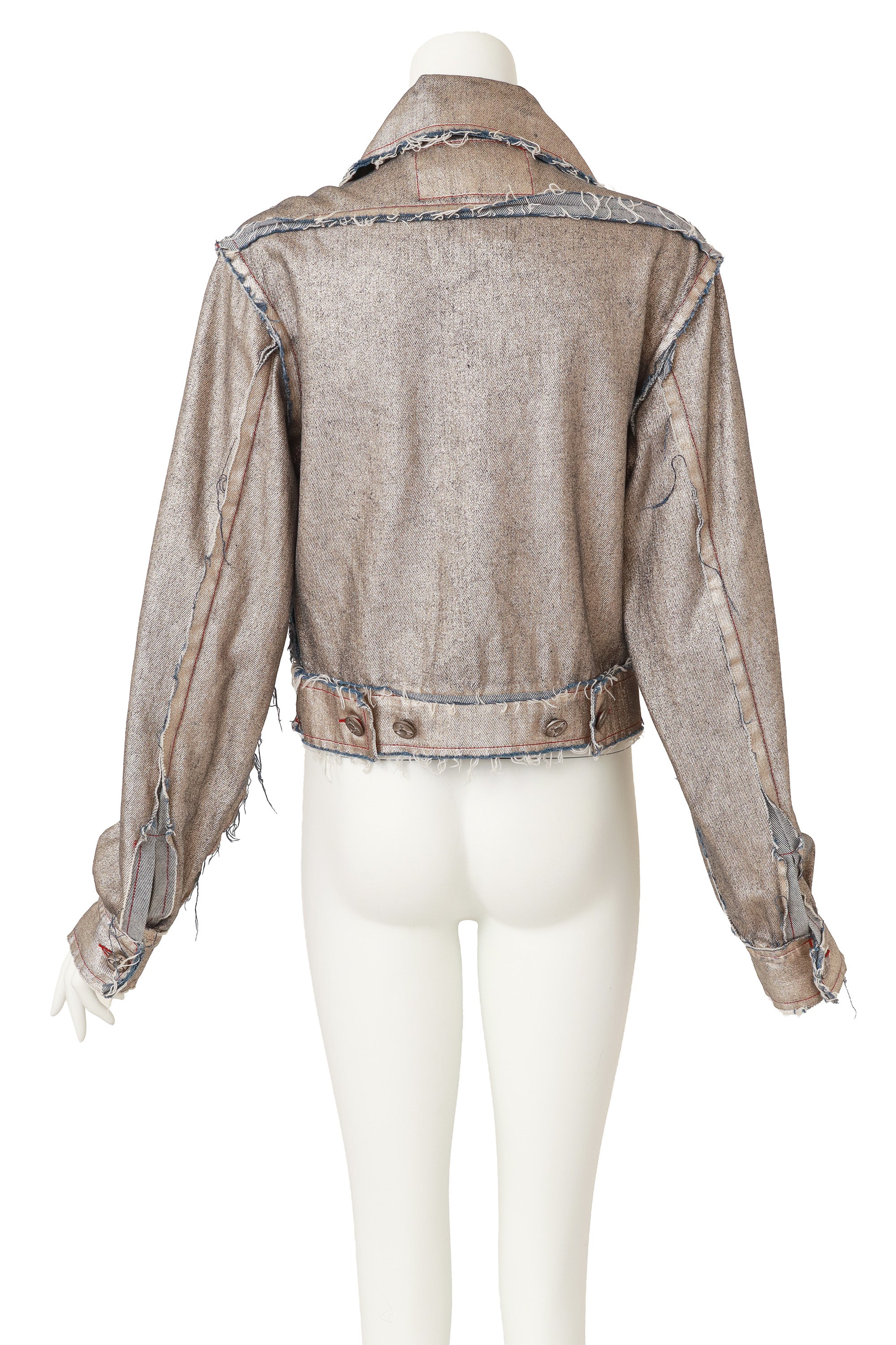 Metallic Denim Jacket by Vivienne Westwood on mannequin back @ Recess LA