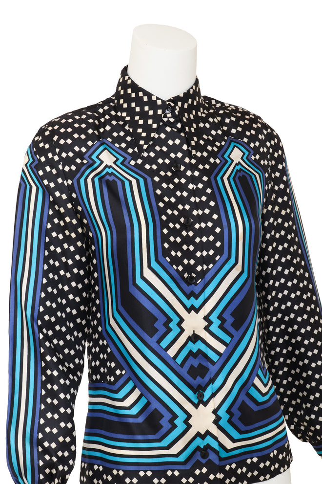 Vintage Lanvin Geometric Button Up Blouse closeup @ Recess LA