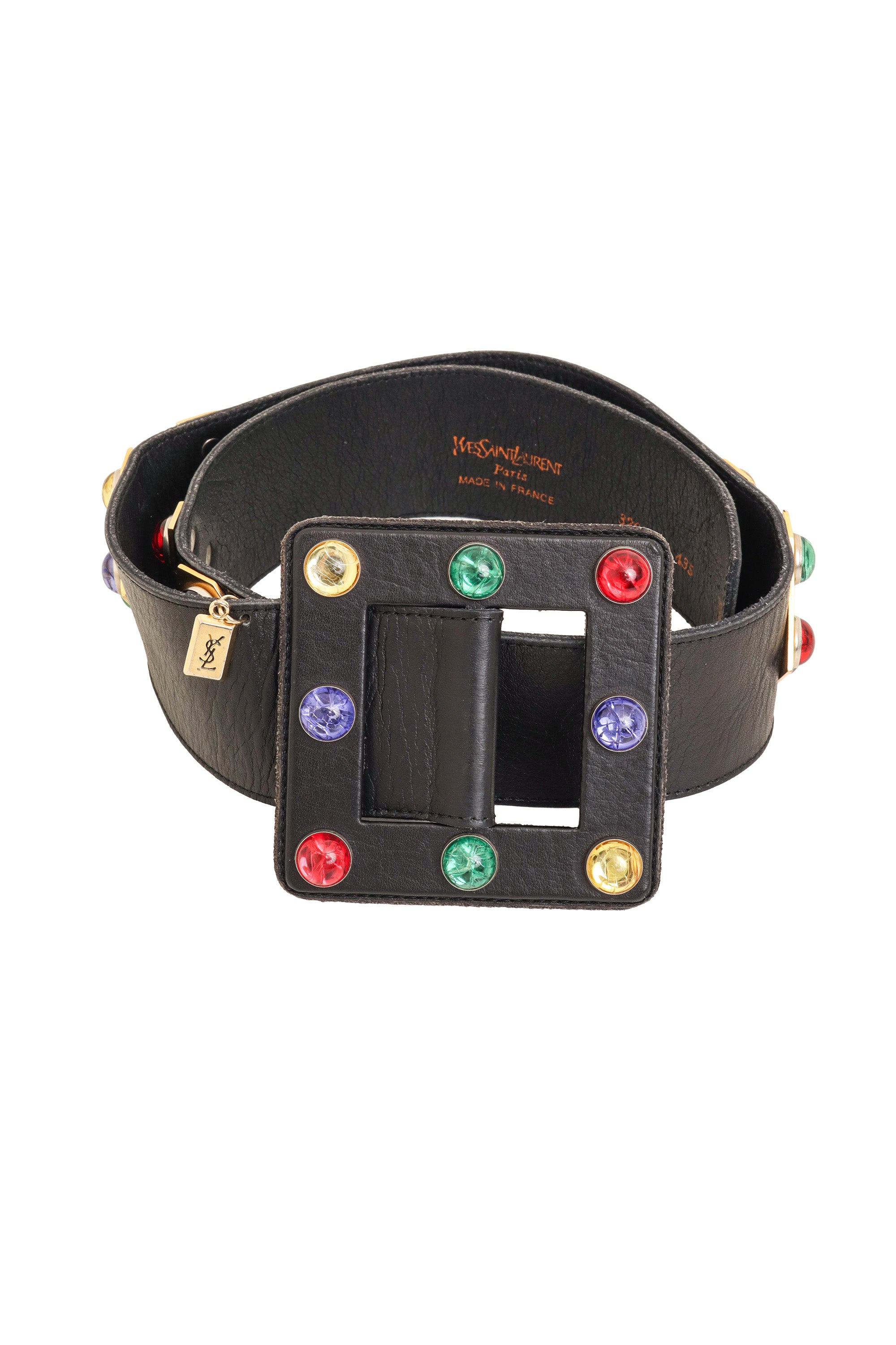 Geo Jewel Stud Leather Belt by YSL coiled @ Recess LA