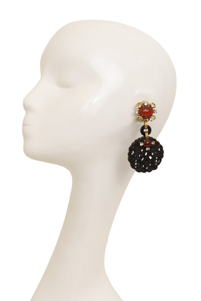 Carved Medallion Drop Earrings by Iradj Moini on mannequin @ Recess LA
