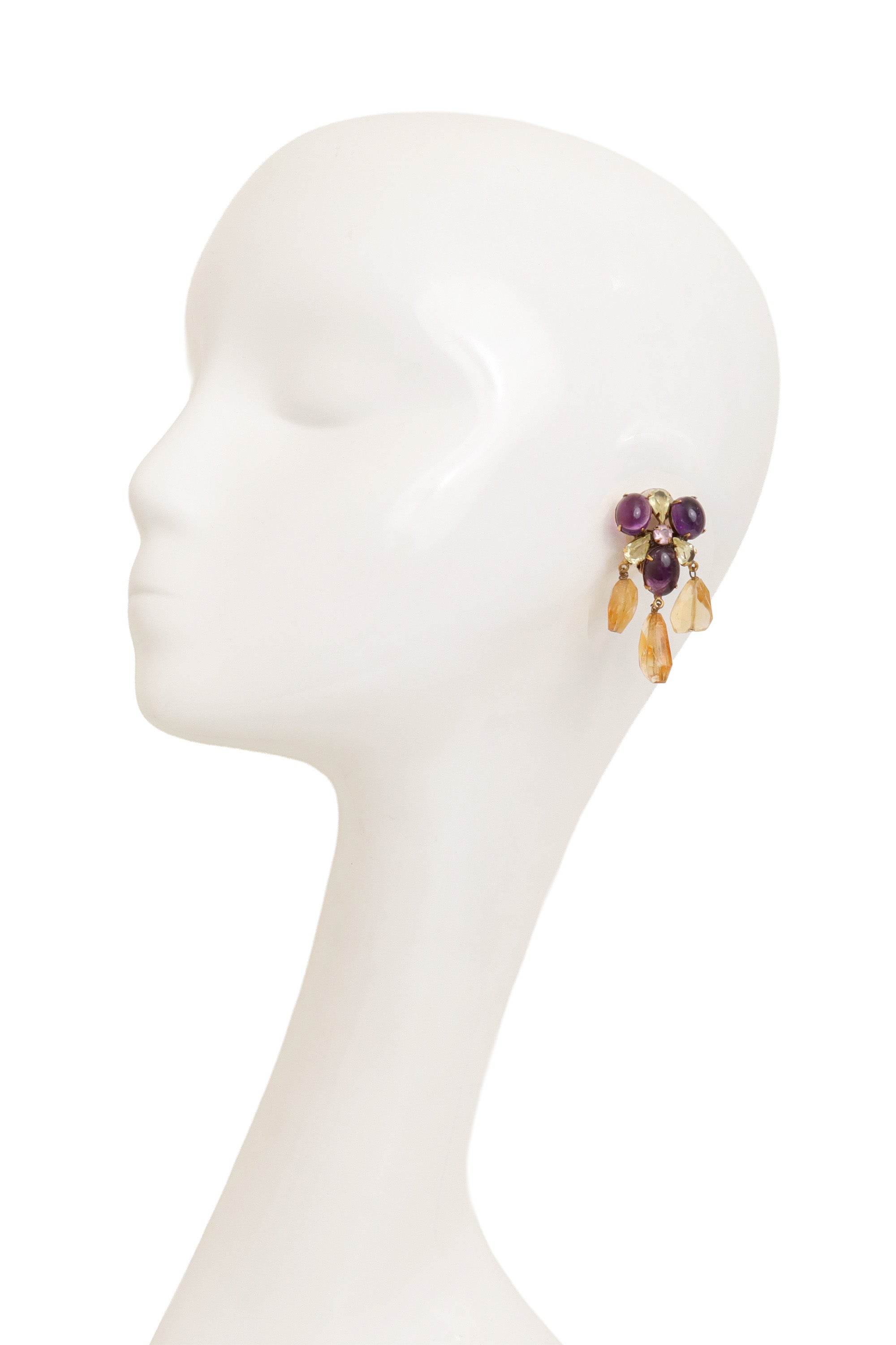 Purple & Citrine Flower Drop Earrings by Iradj Moini on mannequin @ Recess LA