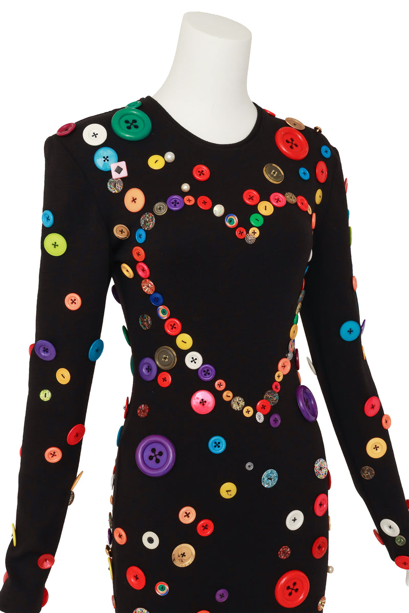 patrick kelly gold button dress 1986 Patrick Kelly, Sleeveless black dress with buttons