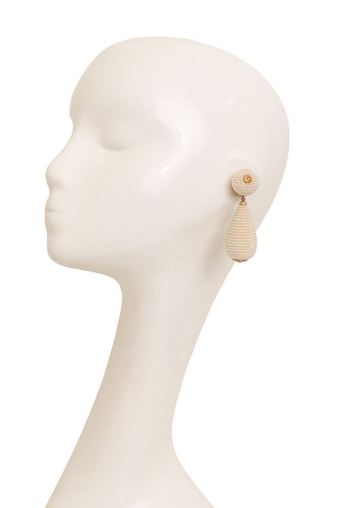 Pearl Beaded Teardrop Earrings by Cardillo on mannequin @ Recess LA