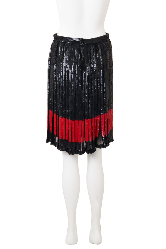 Vintage Valentino Pleated Sequin Stripe Skirt on mannequin back @ Recess LA