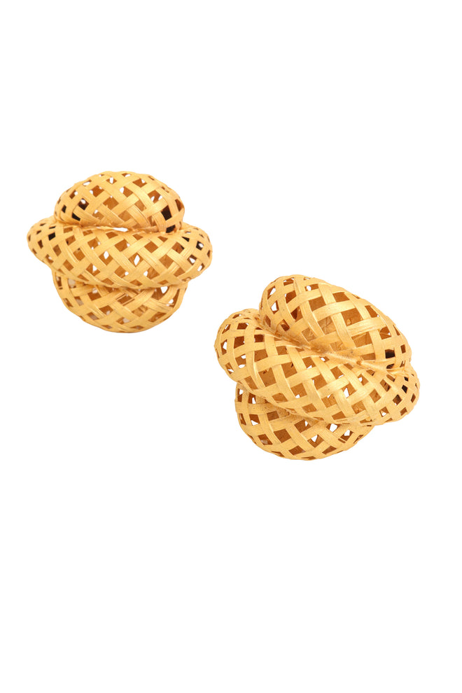 Woven raffia clip earrings close @ Recess LA