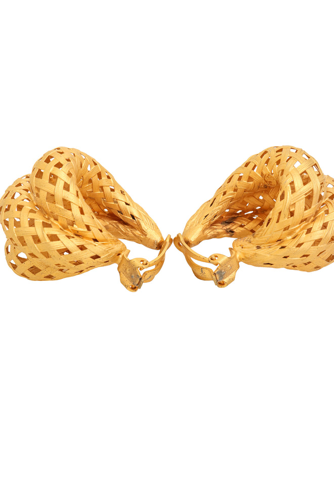 Woven raffia clip earrings backs closed @ Recess LA