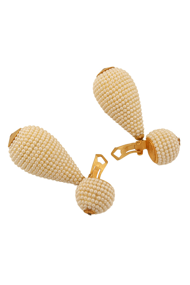 Pearl Beaded Teardrop Earrings by Cardillo backs open @ Recess LA