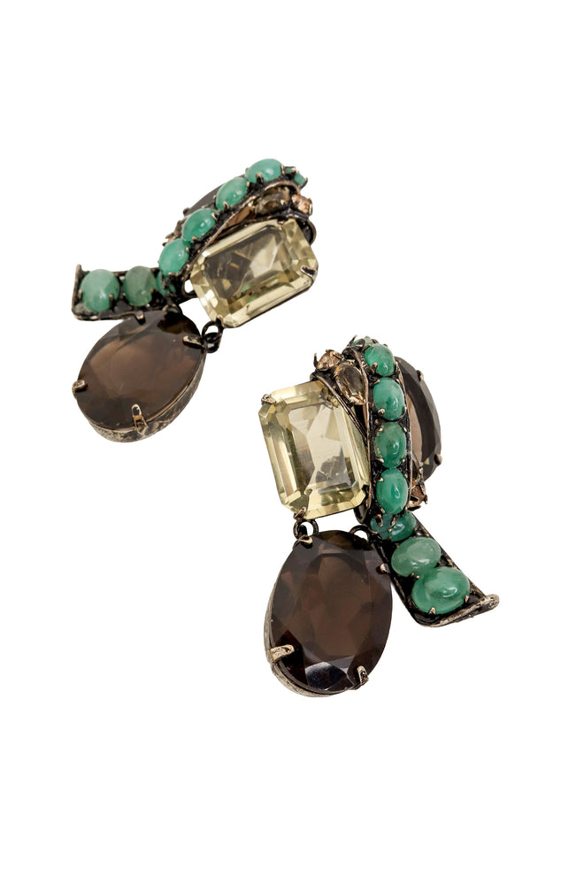 Smokey Quartz Stone Wrap Earrings by Iradj Moini close @ Recess LA