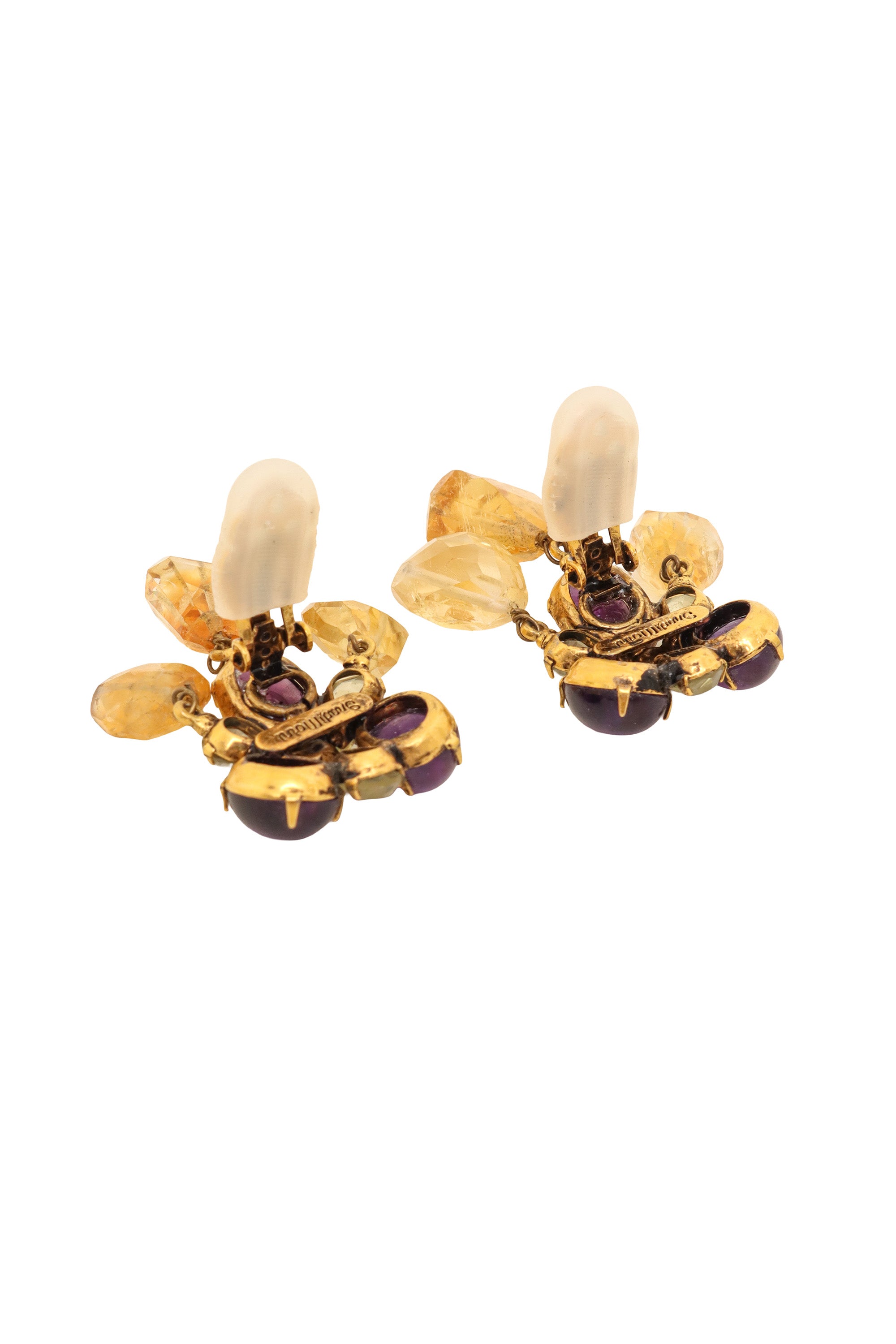 Purple & Citrine Flower Drop Earrings by Iradj Moini backs open @ Recess LA