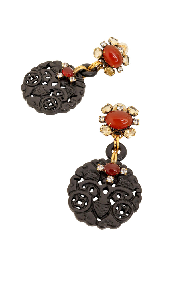 Carved Medallion Drop Earrings by Iradj Moini close @ Recess LA
