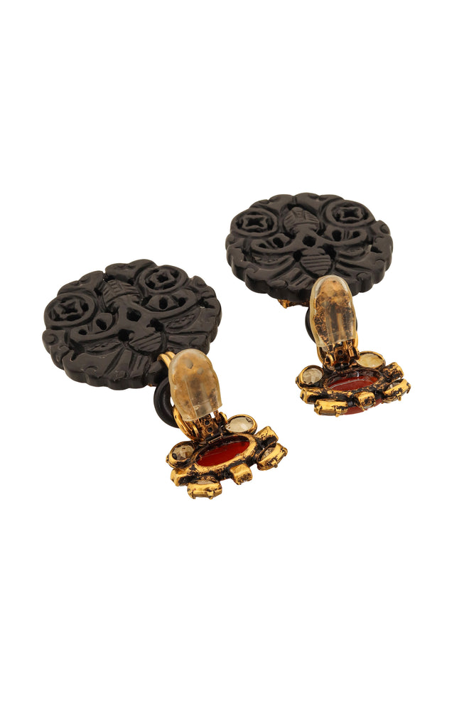 Carved Medallion Drop Earrings by Iradj Moini backs open @ Recess LA