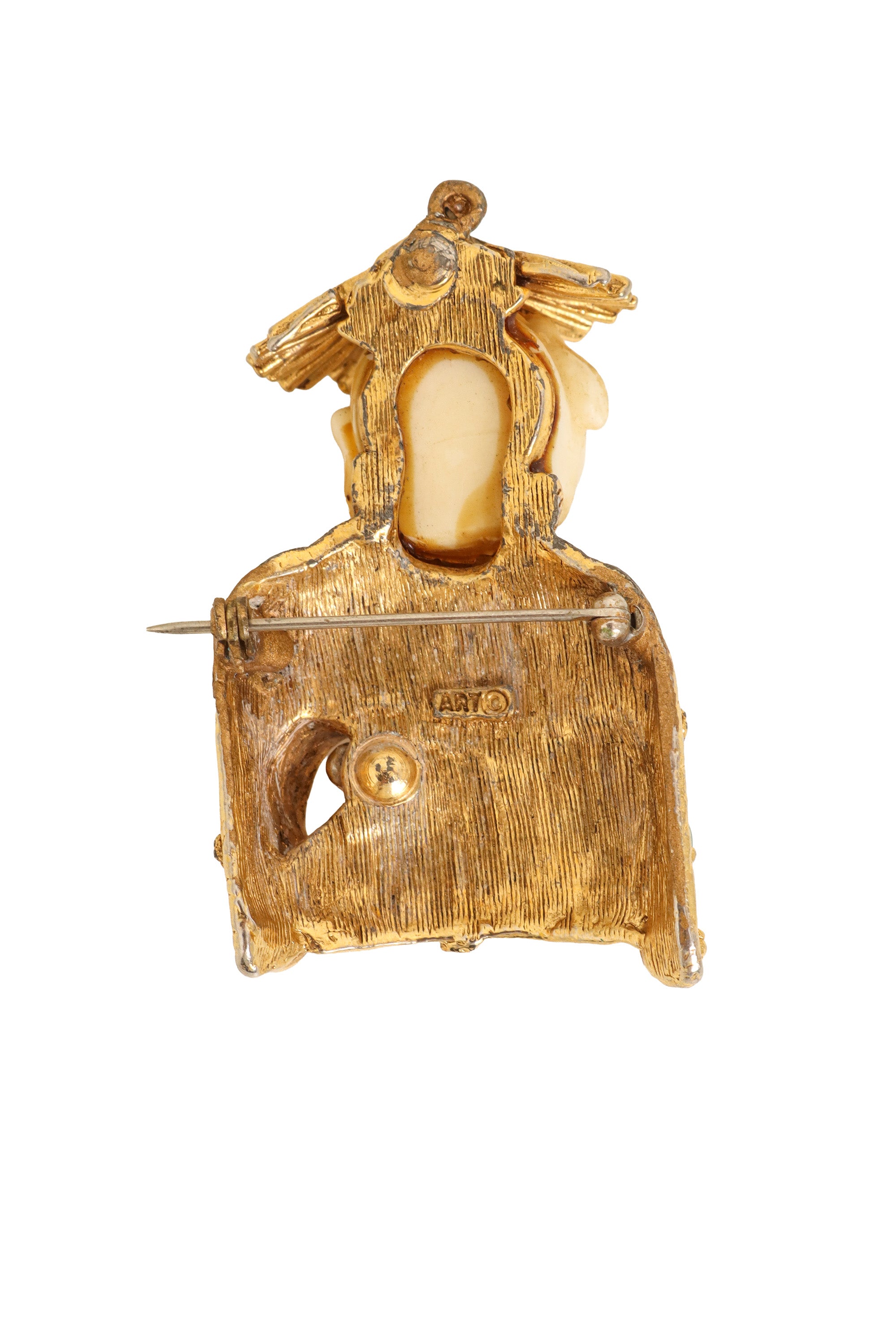 Smiling Buddha Bone Brooch back @ Recess LA