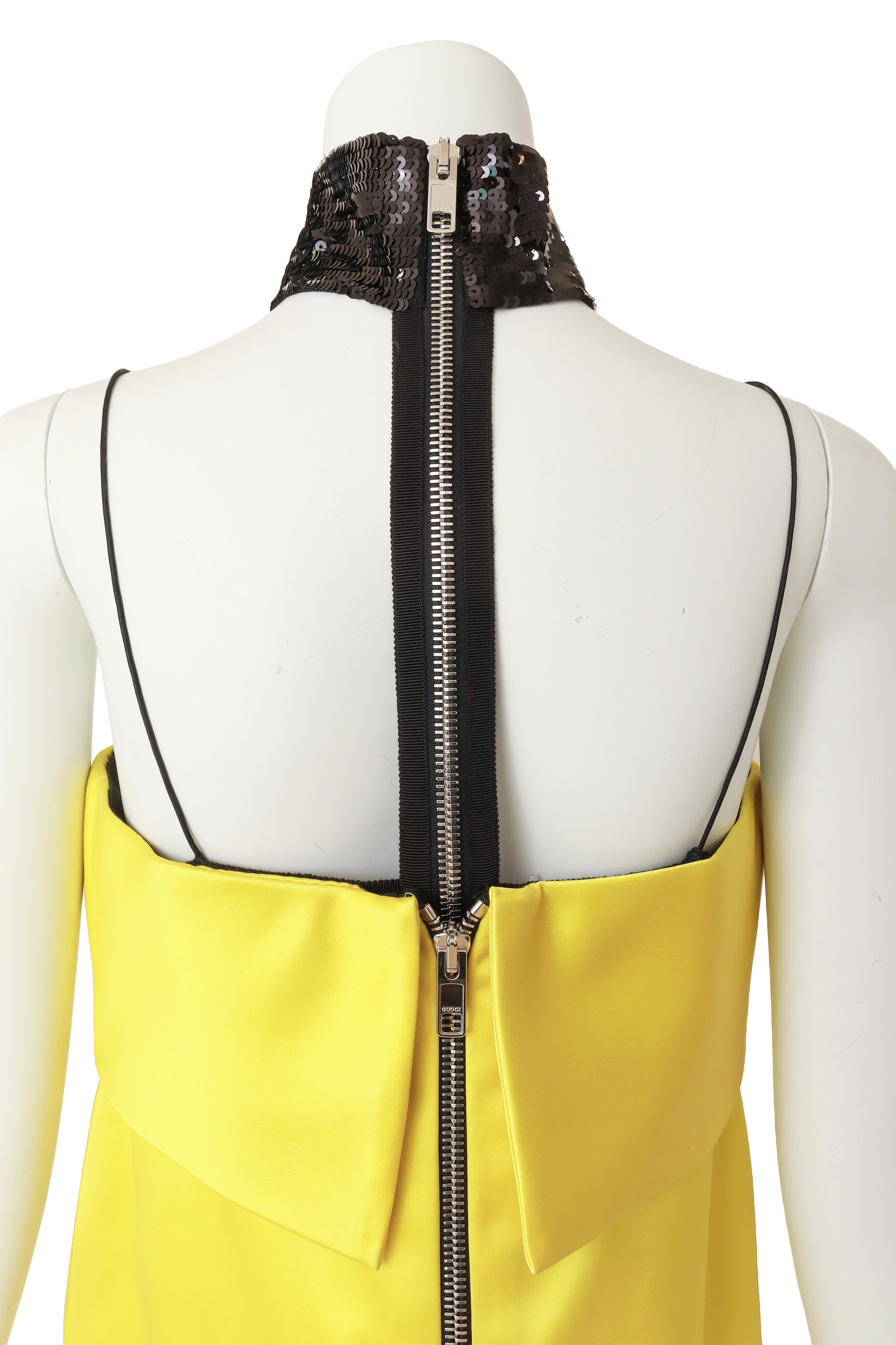 satin gown by Gucci on mannequin back close @ Recess LA