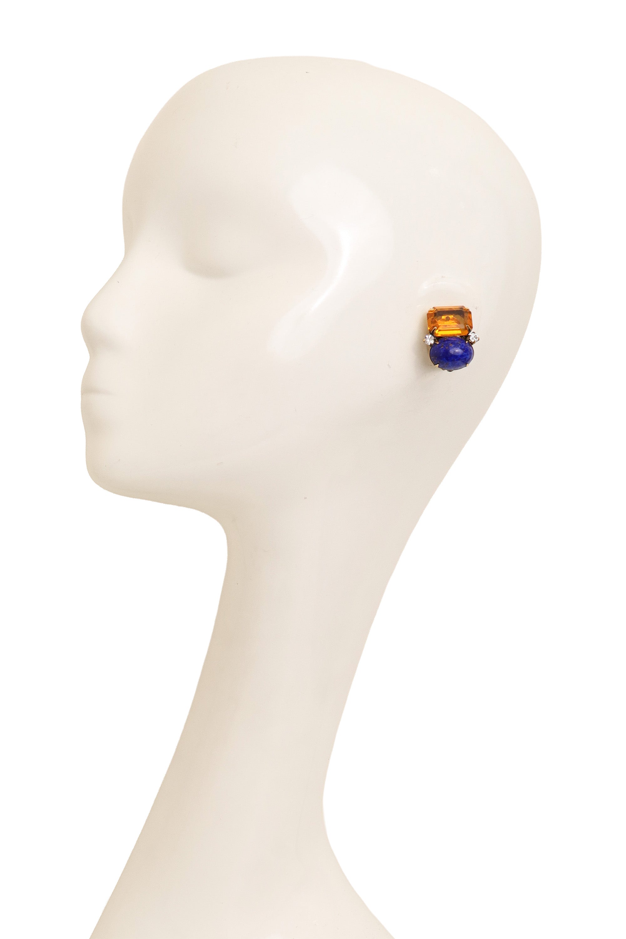 Lapis Crystal Button Earrings by Iradj Moini on mannequin @ Recess LA