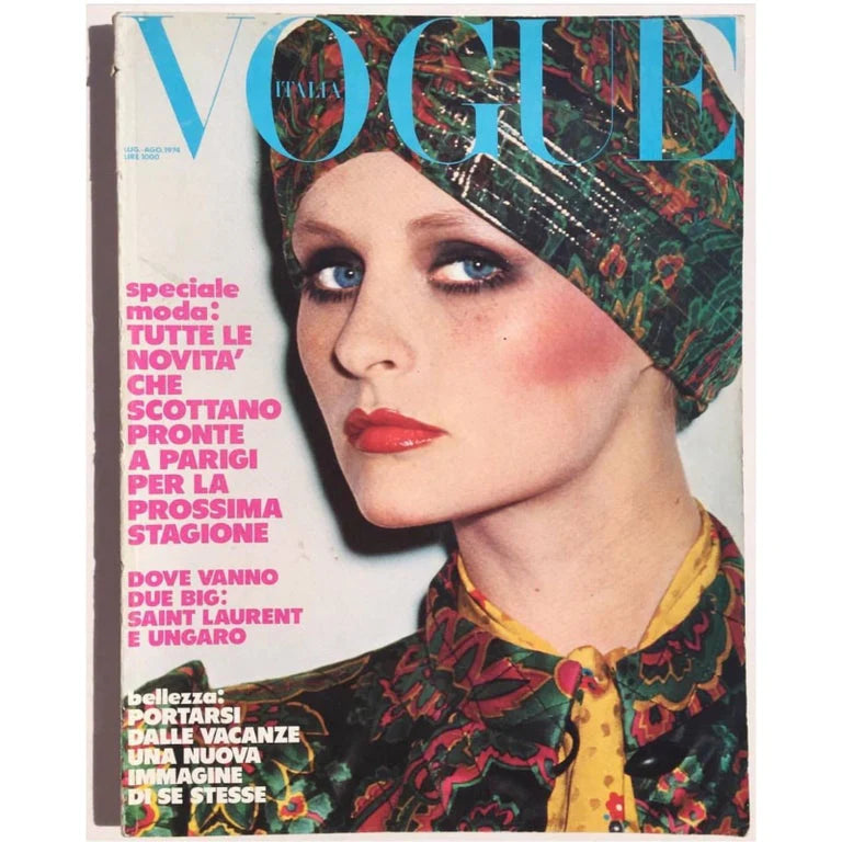 Velvet Paisley Turban Hat by Yves Saint Laurent on model on Vogue Italia @recessla