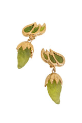 Vintage Guy Laroche Frosted Lime Green Horn Drop Earrings Close Up @ Recess LA