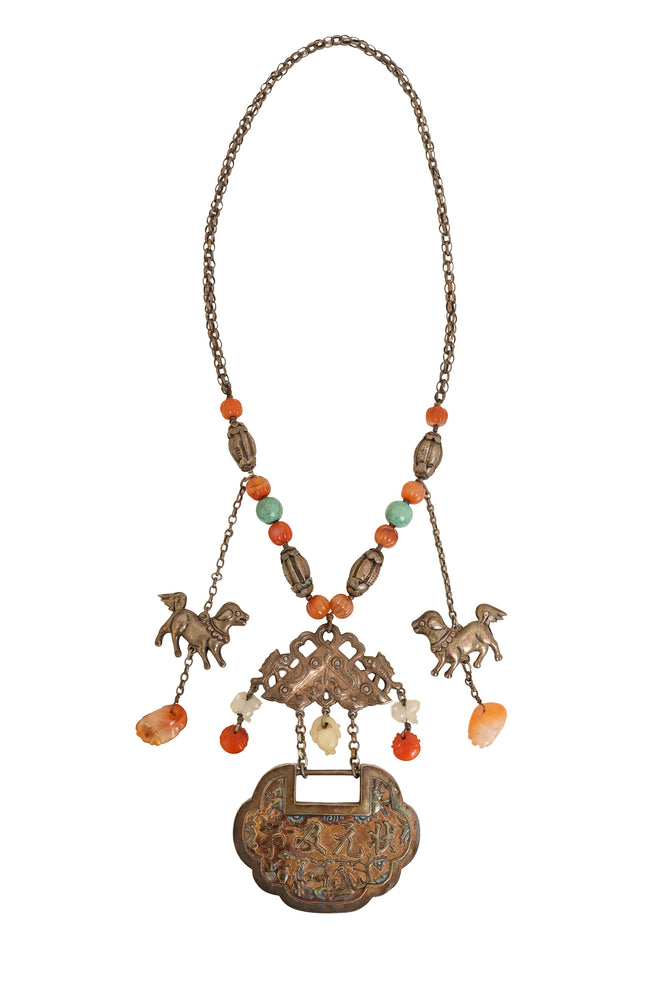 Chinese Dog Scene Lock Bead Necklace @ Recess LA
