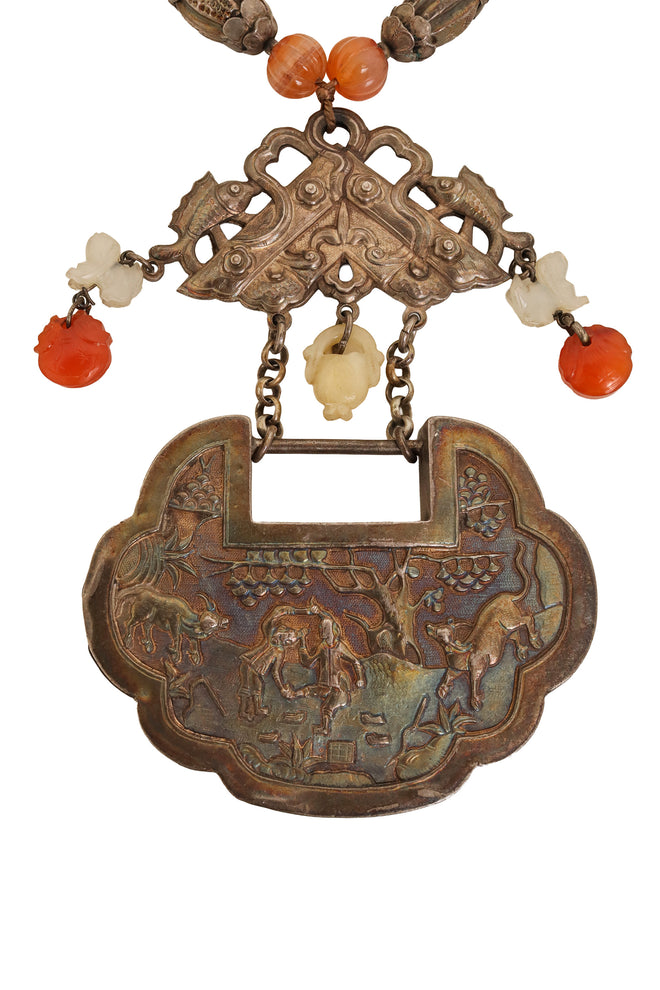 Chinese Dog Scene Lock Bead Necklace lock back close @ Recess LA