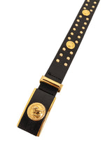Leopard Medallion Stud Leather Belt by Versus buckle end @ Recess LA