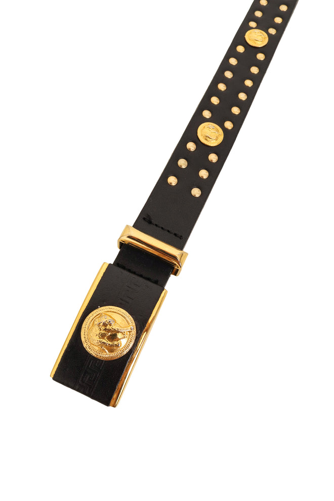 Leopard Medallion Stud Leather Belt by Versus buckle end @ Recess LA