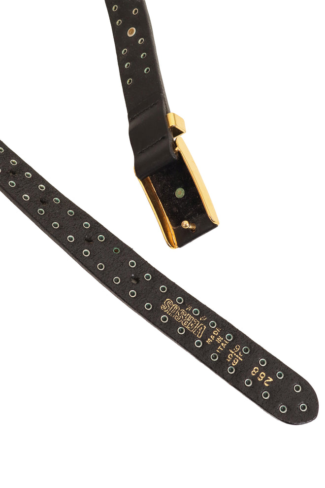 Leopard Medallion Stud Leather Belt by Versus inside ends @ Recess LA