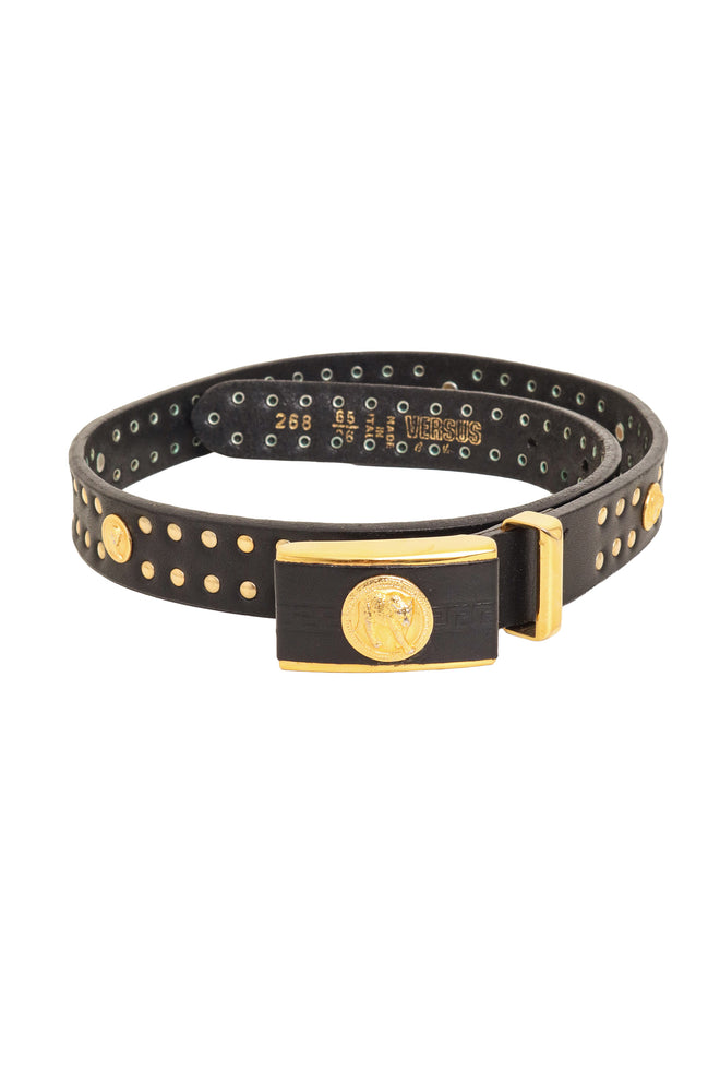 Leopard Medallion Stud Leather Belt by Versus coiled @ Recess LA