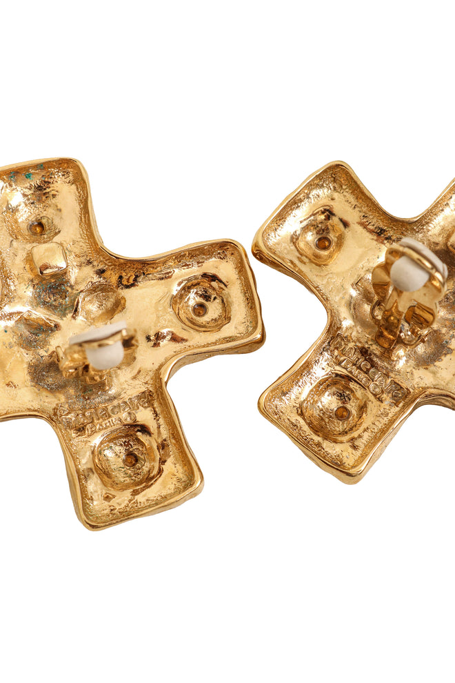 Marie Claire Textured Sun Stone Cross Earrings Tarnish @ Recess LA