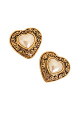 Vintage Mosaique Paris Pearl Heart Button Earrings close @ Recess LA