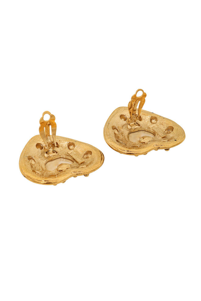 Vintage Mosaique Paris Pearl Heart Button Earrings backs open @ Recess LA