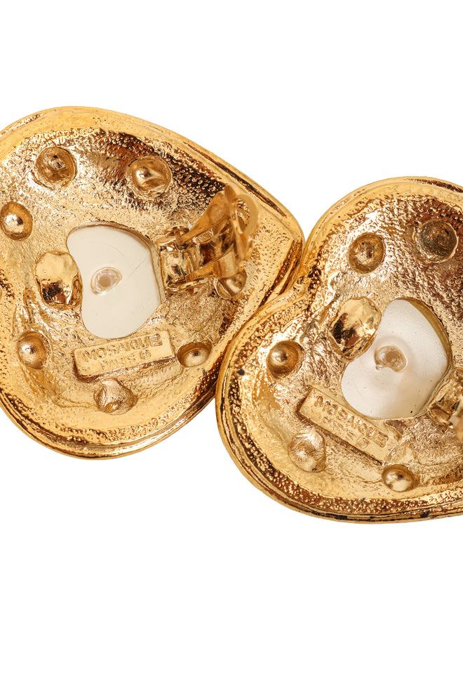 Vintage Mosaique Paris Pearl Heart Button Earrings signatures @ Recess LA