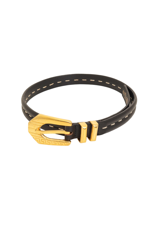 greek key leather belt by Gianni Versace coiled @ Recess LA