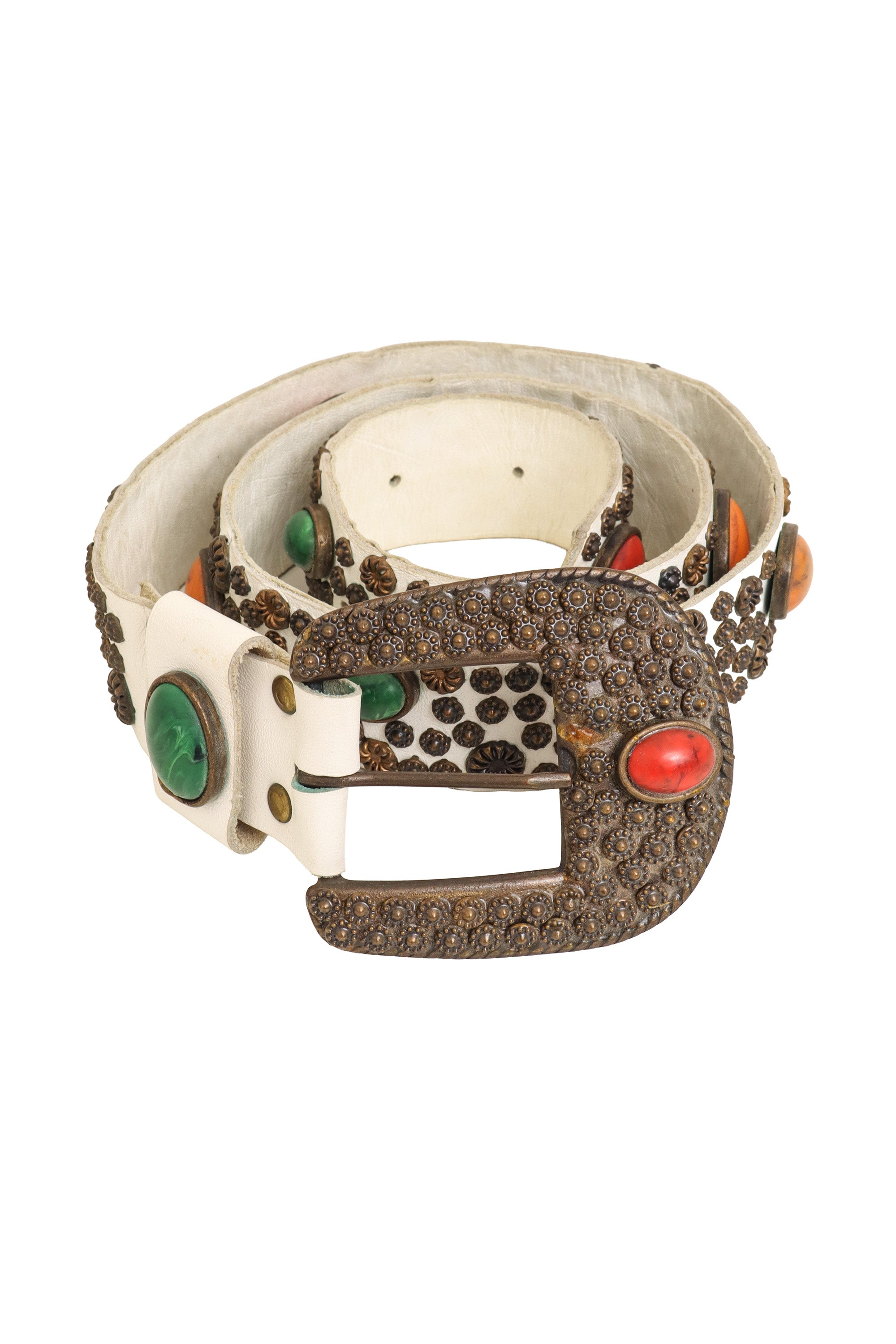 studded cabochon leather belt by Michael Morrison MX coiled @ Recess LA