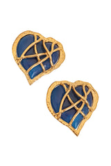 Vintage Marie Claire Blue Filigree Heart Button Earrings Close Up @ Recess LA
