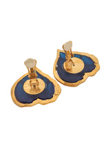 Vintage Marie Claire Blue Filigree Heart Button Earrings Open Backs @ Recess LA