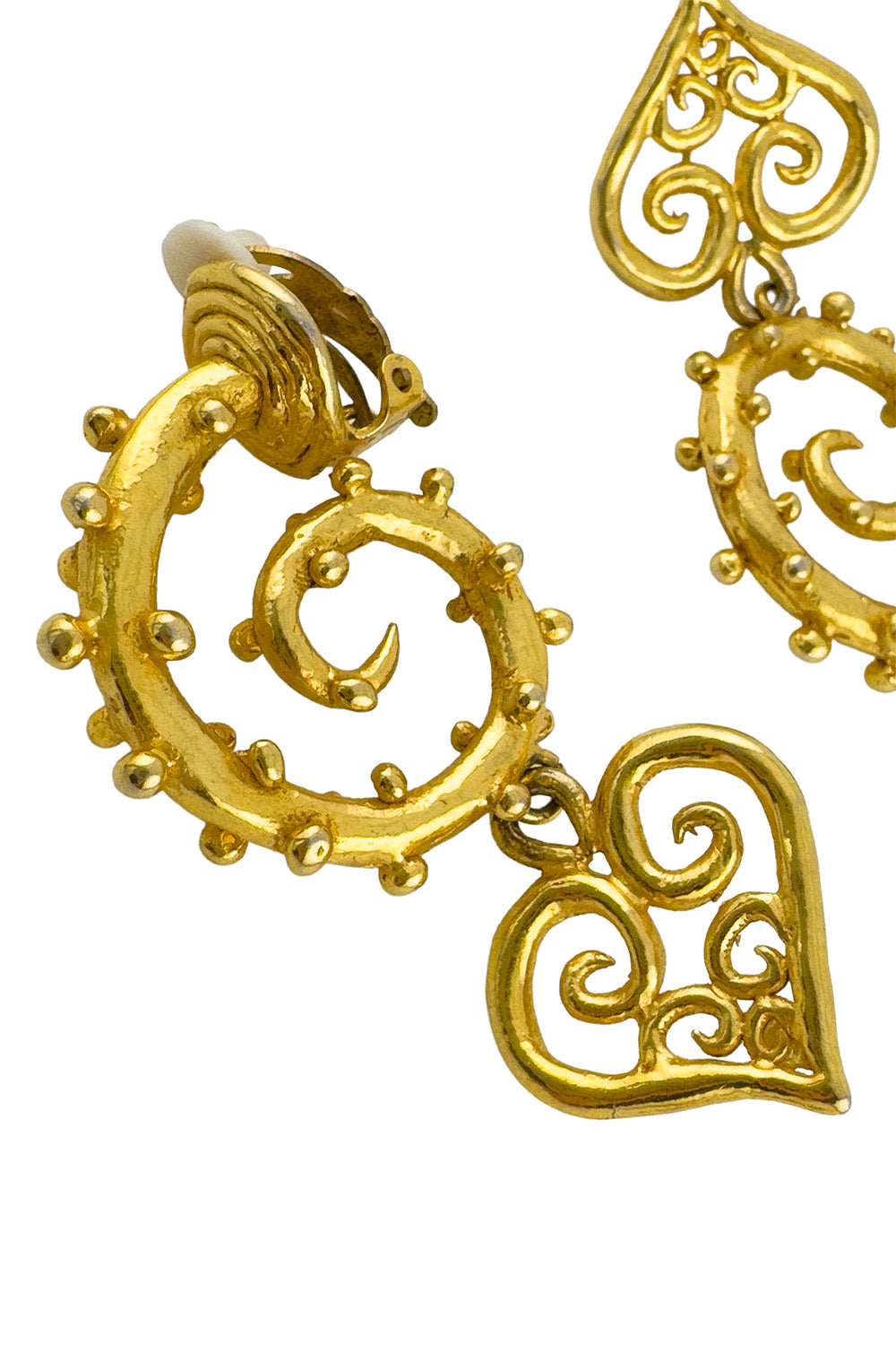 Vintage Hervé Van Der Straeten Studded Heart Drop Earrings detail @recess la