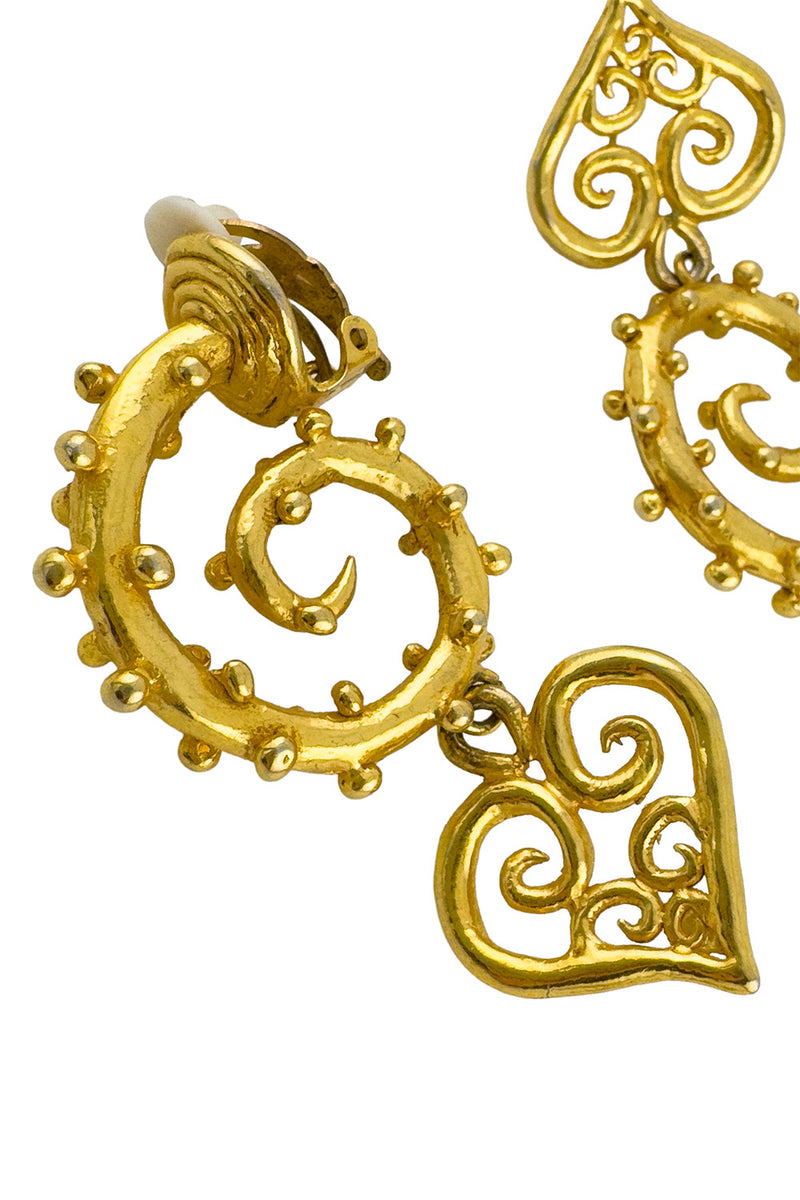 Vintage Hervé Van Der Straeten Studded Heart Drop Earrings detail @recess la
