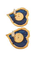 Vintage Marie Claire Blue Filigree Heart Button Earrings Signature @ Recess LA