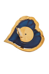 Vintage Marie Claire Blue Filigree Heart Button Earrings Signature 2 @ Recess LA