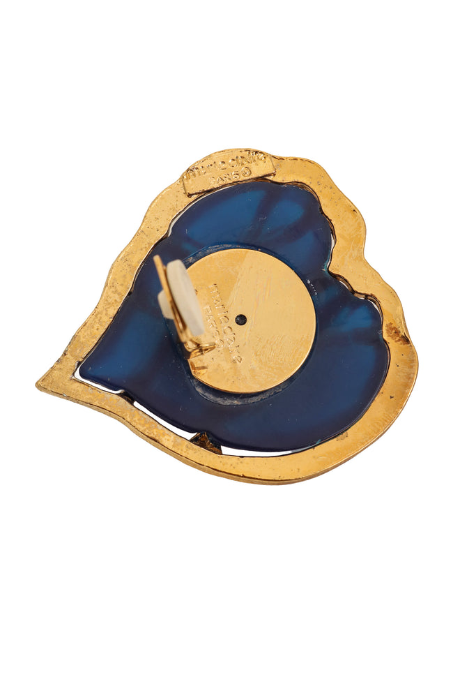 Vintage Marie Claire Blue Filigree Heart Button Earrings Signature 2 @ Recess LA