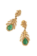 Vintage Guy Laroche Green Woven Frond Drop Earrings Close Up @ Recess LA 