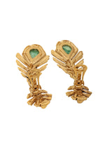 Vintage Guy Laroche Green Woven Frond Drop Earrings Backs Open @ Recess LA 