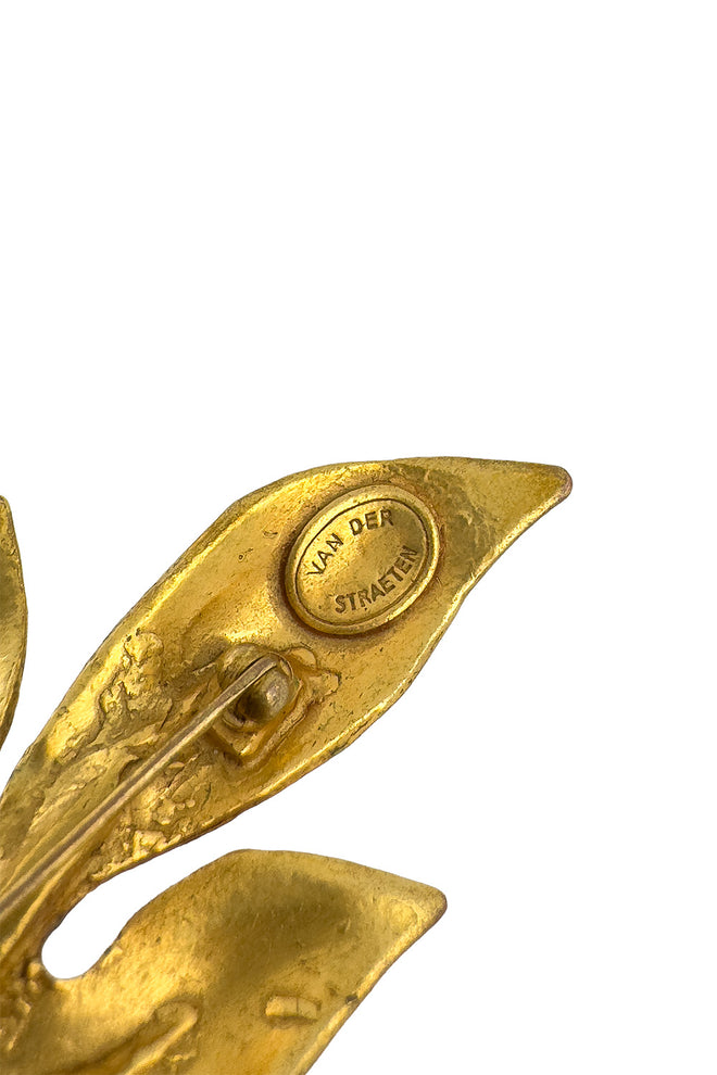 Vintage Hervé Van Der Straeten Laurel Branch Brooch signature cartouche @recess la