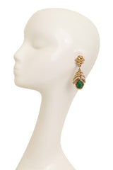Vintage Guy Laroche Green Woven Frond Drop Earrings On Mannequin @ Recess LA 